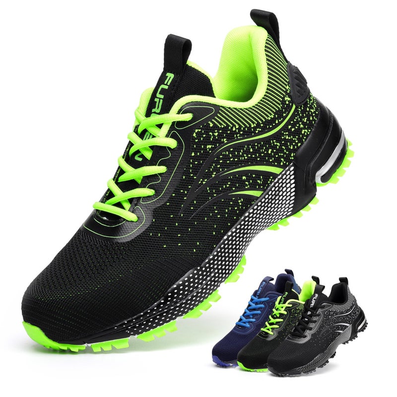 Furuian Steel Toe Shoes for Men & Women Lightweight Safety Work Shoes Comfortable Steel Toe Sneakers Warehouse Industry Work Sneakers Green - Image 1