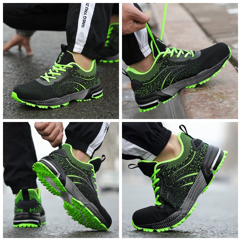 Furuian Steel Toe Shoes for Men & Women Lightweight Safety Work Shoes Comfortable Steel Toe Sneakers Warehouse Industry Work Sneakers Green - Image 2