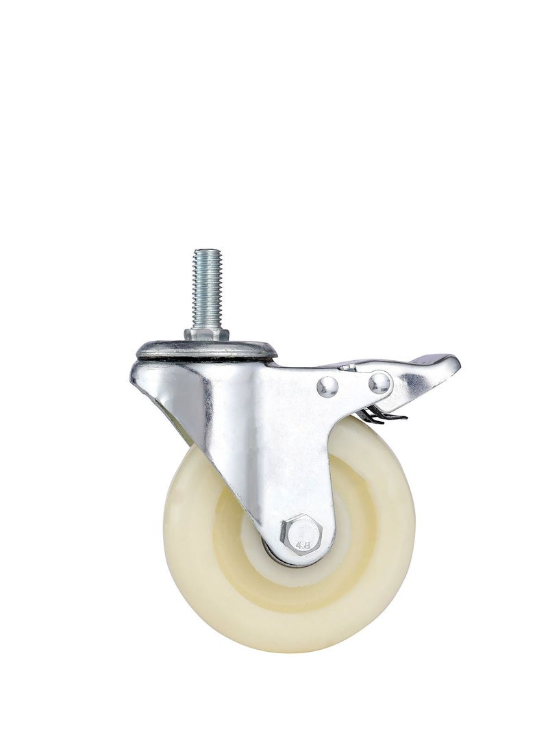 BMB tools 2-Piece 100mm White PP Double Ball Bearing Caster - Swivel with Brake - Screw M12x30mm  - Image 2
