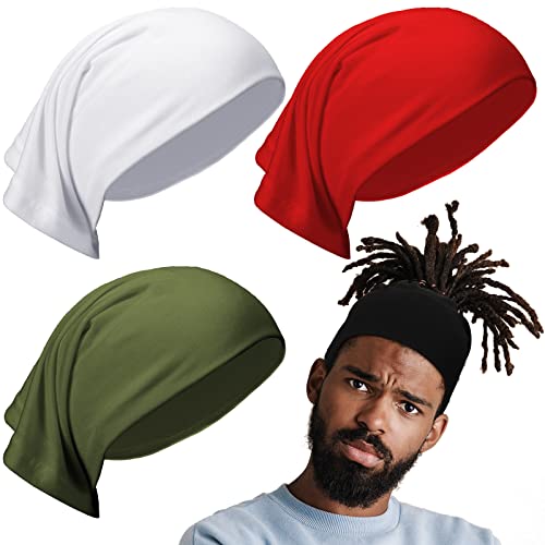 Sintege 4 Pcs DreadLocks Tube Sock Wide Elastic Headband Loc Cap Long Hair Dreads Head Wrap Unisex Spandex for Women MenBlack White Green and Red 12 x 98 Inches - Image 2