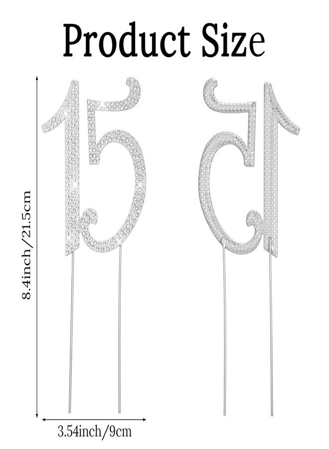 DOPENSPI 15 Cake Topper, Rhinestone 15th Birthday Cake Topper Happy 15 Crystal Rhinestones Cakes Toppers Crystal Rhinestones Birthdays Cakes Decoration for Quinceanera Birthday Anniversary(Silver) - Image 3