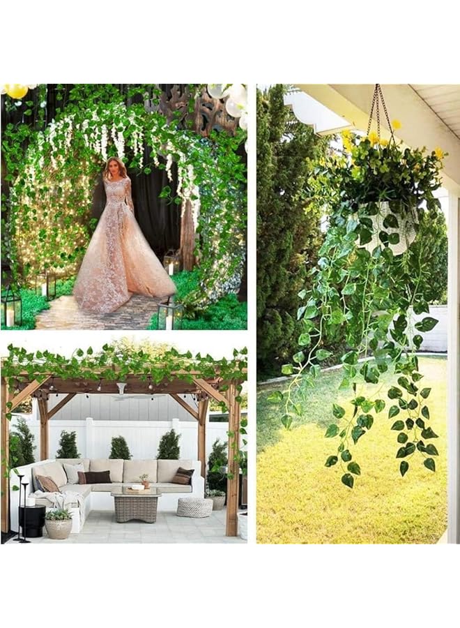 مومو بير نباتات اللبلاب الصناعي المتسلقة 12 خصلة بطول 78.7 قدم، أكاليل زهور صناعية بأوراق شجر صناعية معلقة لتزيين المنزل والمطبخ والحديقة والمكتب وحفلات الزفاف والديكور على الحائط بطول إجمالي 24 مترًا - Image 4
