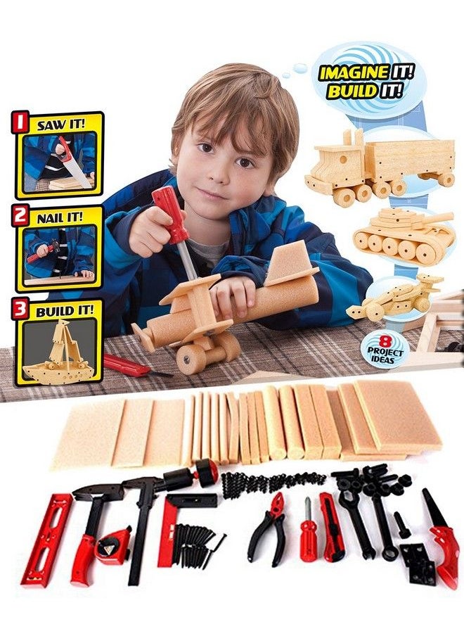 Liberty imports - Diy Deluxe Foam Wood Kids Stem Toys Carpentry Construction Engineering Tool Workshop Kit With 6 Project Ideas (90 Piece Set) - Image 1