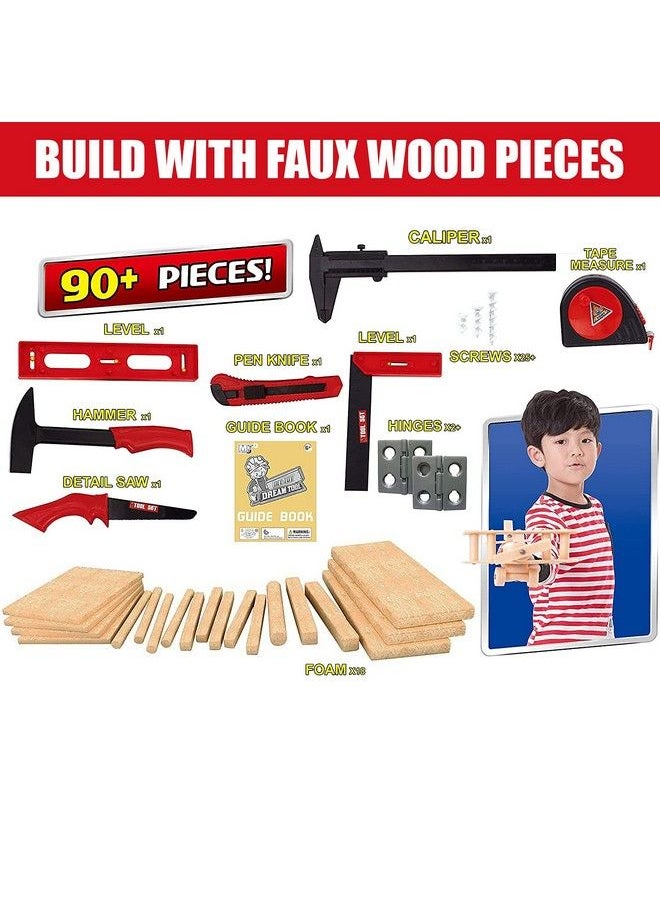Liberty imports - Diy Deluxe Foam Wood Kids Stem Toys Carpentry Construction Engineering Tool Workshop Kit With 6 Project Ideas (90 Piece Set) - Image 1