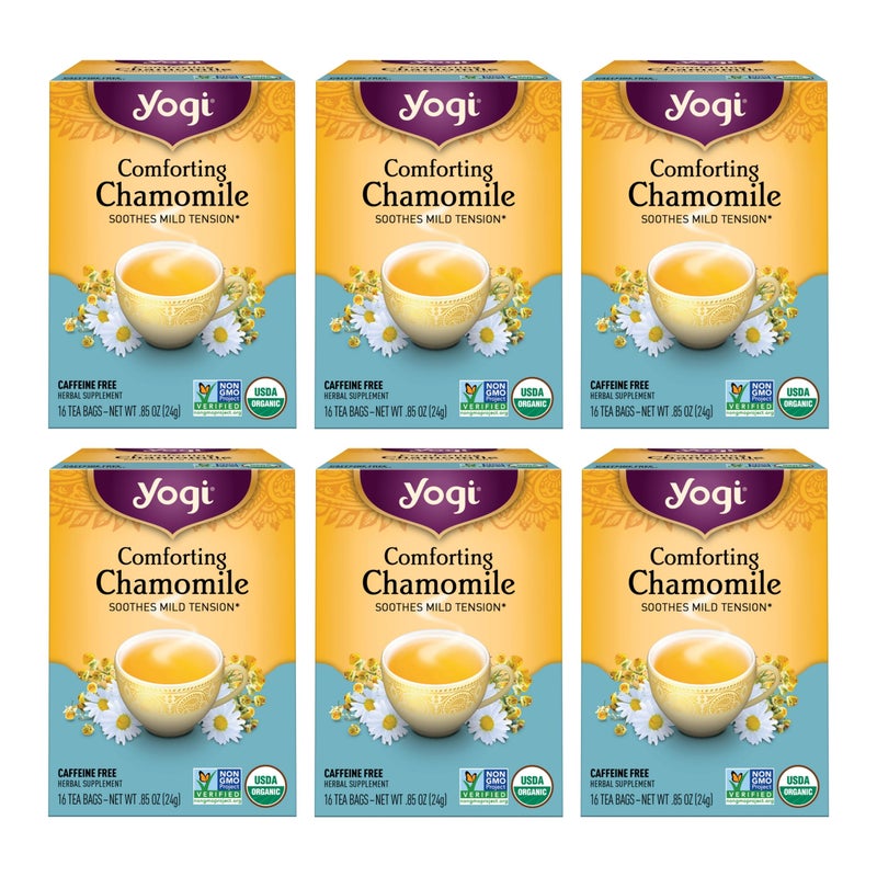 Yogi Tea Comforting Chamomile Tea - 16 Tea Bags per Pack (6 Packs) - Organic Chamomile Tea Bags - Supports a Good Night's Sleep & Occasional Stomach Discomfort - Made from Organic Chamomile Flower - Image 1