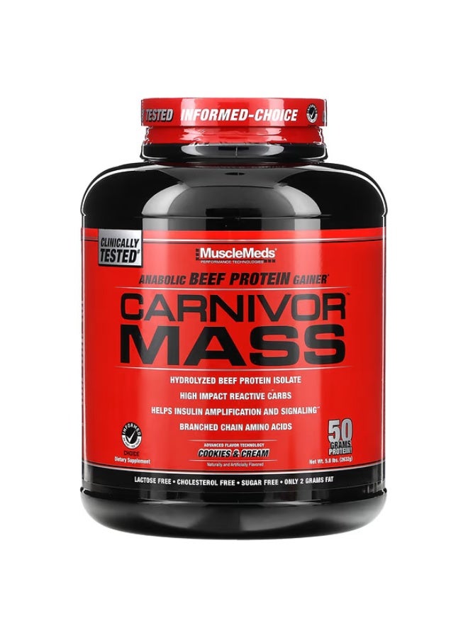MuscleMeds, Carnivor Mass, Anabolic Beef Protein Gainer, Cookies & Cream, 5.8 lbs (2,632 g) - Image 1