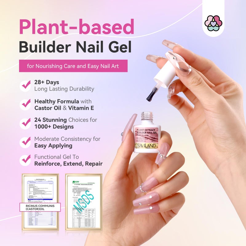 SAVILAND Builder Nail Gel 24 Colors: Castor Oil & Vitamin E Builder in a Bottle Translucent Color Hard Gel for Nails Strengthener Extension Care Repair Home Salon Professionals - Image 2