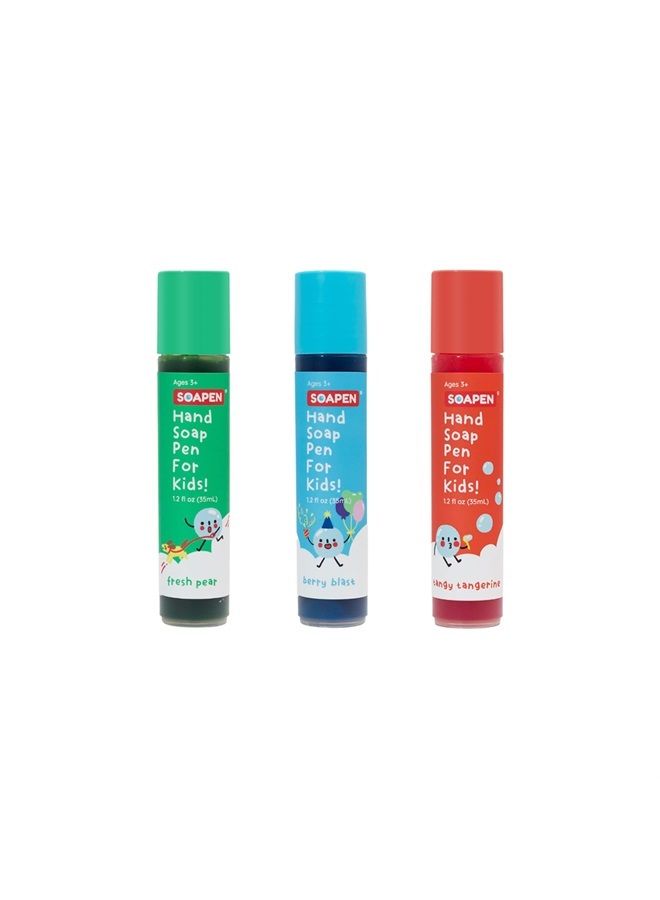 SOAPEN Kids' Roll-On Hand Soap | As Seen on Shark Tank | Fun, Colorful Soap Pen | Encourages Proper Handwashing (3-Pack: Fresh Pear/Berry Blast/Tangy Tangerine) - Image 1
