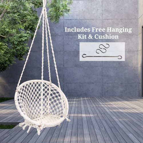 Patiofy Swing for Adults and Kids | Suitable for Living Room, Balcony | Capacity Upto 120 Kgs | Includes Free Hanging Accessories | Handmade Jhula with Cotton Rope | Jhula for Adults (Off-White) - Image 5