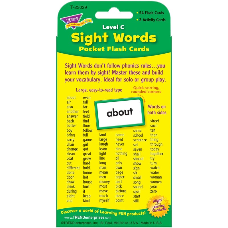 Trend Enterprises: Sight Words Level C Pocket Flash Cards, Great for Skill Building and Test Prep, 56 Two-Sided Cards Included, 108 Commonly-Used Words, for Ages 6 and Up - Image 3