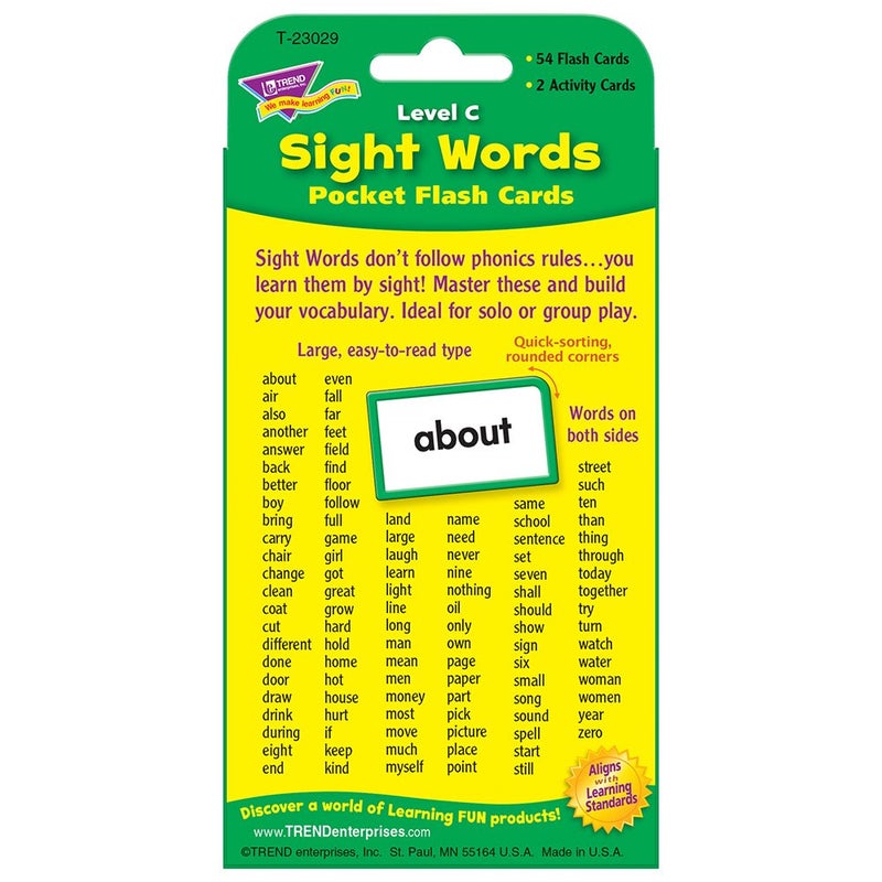 Trend Enterprises: Sight Words Level C Pocket Flash Cards, Great for Skill Building and Test Prep, 56 Two-Sided Cards Included, 108 Commonly-Used Words, for Ages 6 and Up - Image 4