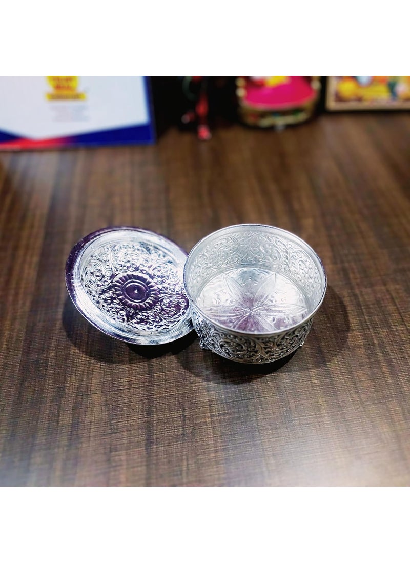 MISHITA COLLECTIONS MISHITA COLLECTIONS German Silver HandEngraved Dryfruit Box with Flower Lid Vintage Style Box for Serving Snacks Dry Fruits 5 W x 3 H  - Image 5