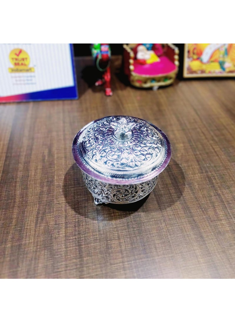 MISHITA COLLECTIONS MISHITA COLLECTIONS German Silver HandEngraved Dryfruit Box with Flower Lid Vintage Style Box for Serving Snacks Dry Fruits 5 W x 3 H  - Image 1