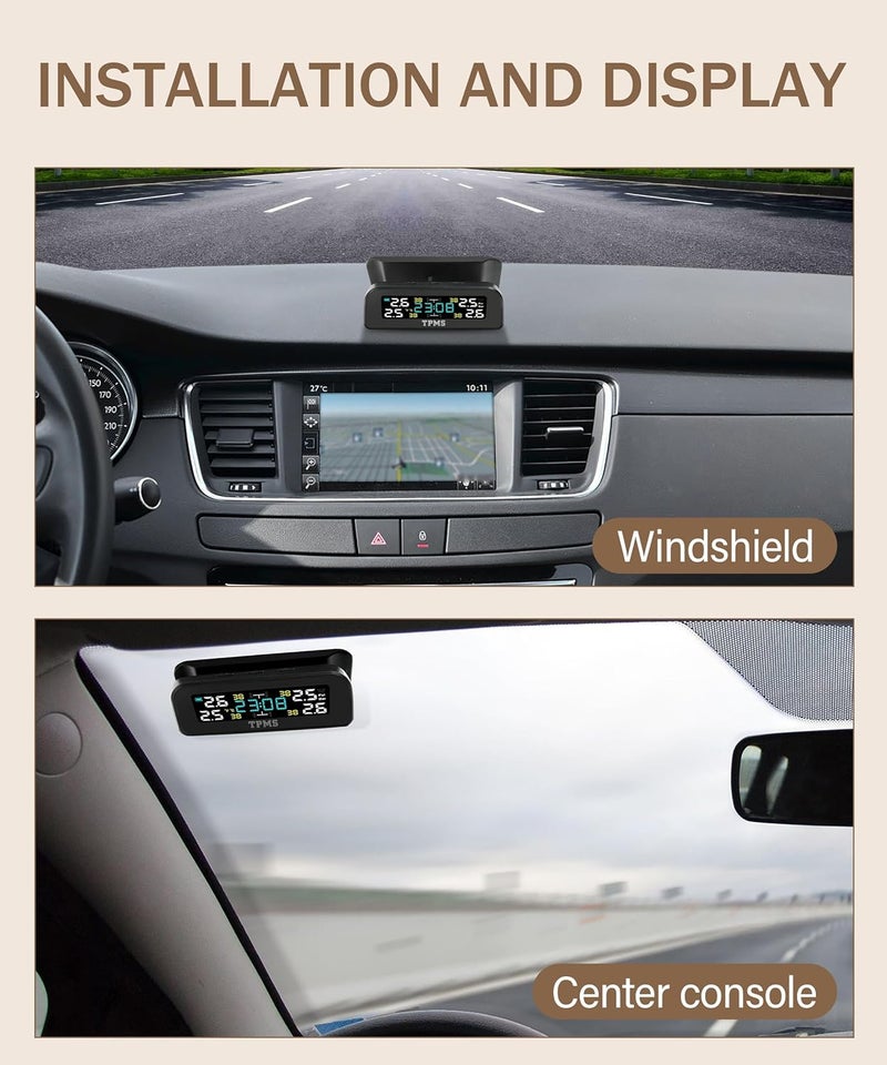 Tire Pressure Monitoring System, Wireless Solar Tpms Sensor, Tire Pressure Monitor Sensor with 4 Internal Sensors, Real-time Display Temperature Pressure, Car Accessories for Car RV SUV MPV Sedan - Image 5