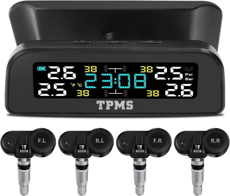 Tire Pressure Monitoring System, Wireless Solar Tpms Sensor, Tire Pressure Monitor Sensor with 4 Internal Sensors, Real-time Display Temperature Pressure, Car Accessories for Car RV SUV MPV Sedan - Image 1