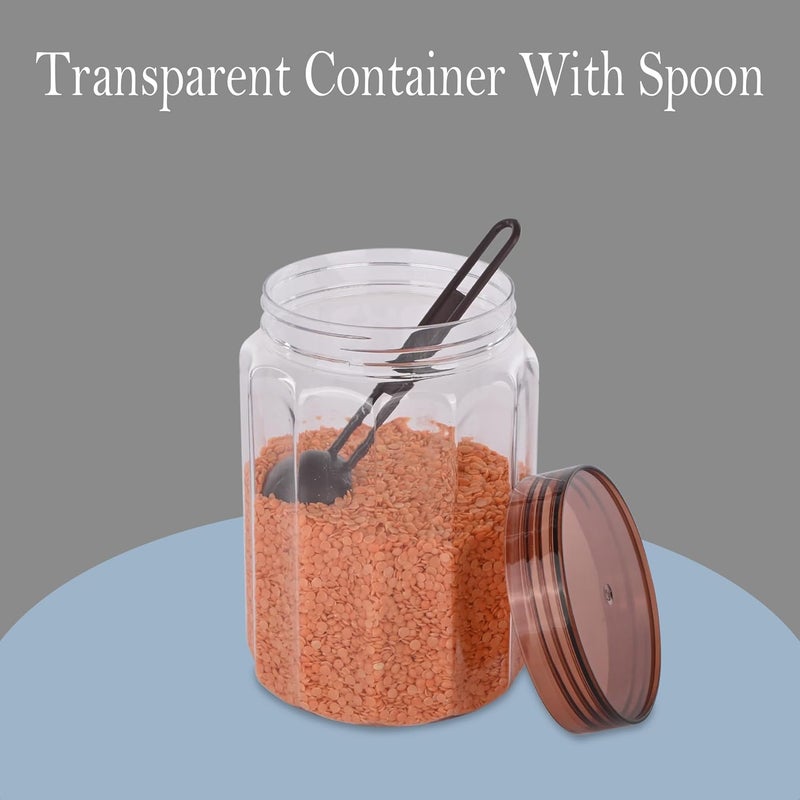 Kuber Industries Set of 3 Transparent 500 ml Plastic Kitchen Storage Box with Spoons | Durable Storage Containers for Kitchen - Ideal for Snacks, Spices & Dry Fruits | Brown Transparent - Image 5