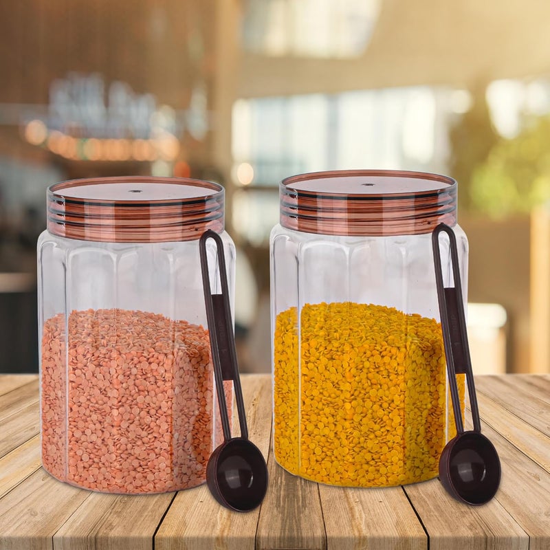 Kuber Industries Set of 3 Transparent 500 ml Plastic Kitchen Storage Box with Spoons | Durable Storage Containers for Kitchen - Ideal for Snacks, Spices & Dry Fruits | Brown Transparent - Image 2