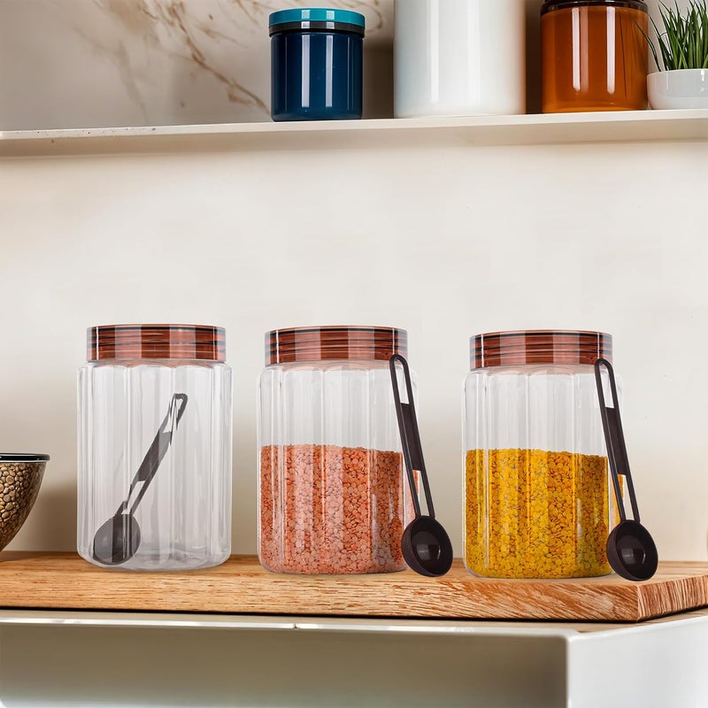Kuber Industries Set of 3 Transparent 500 ml Plastic Kitchen Storage Box with Spoons | Durable Storage Containers for Kitchen - Ideal for Snacks, Spices & Dry Fruits | Brown Transparent - Image 1