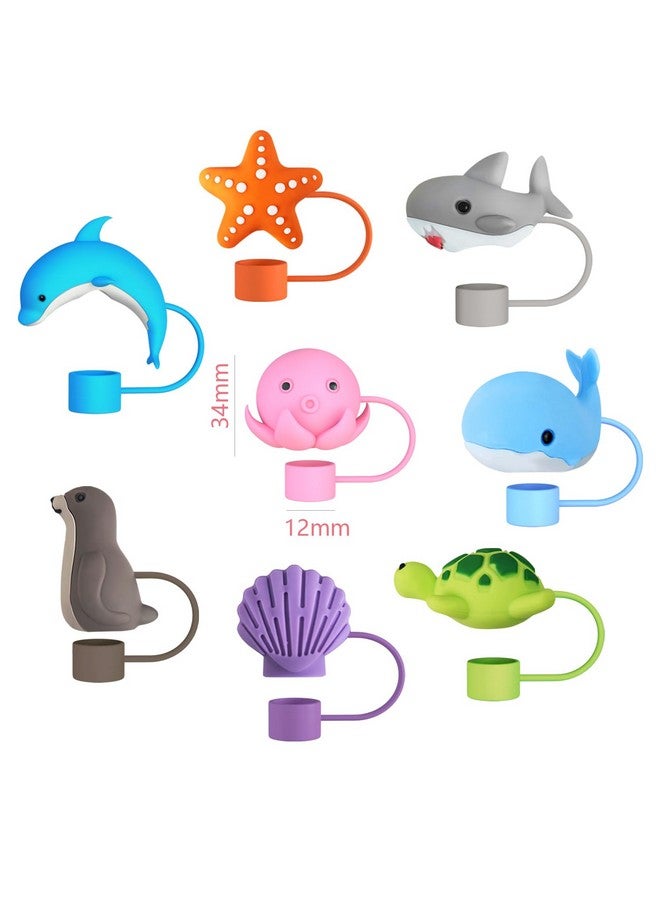 SPOVE 8pcs Sea Animal Cute Straw Cover Cap for Stanley Cup, Silicone Straw Topper for 30&40 Oz Stanley Tumbler with Handle,10mm 0.4in Reusable Straw Tips Lids Dust-Proof Topper for Water Bottle  - Image 2