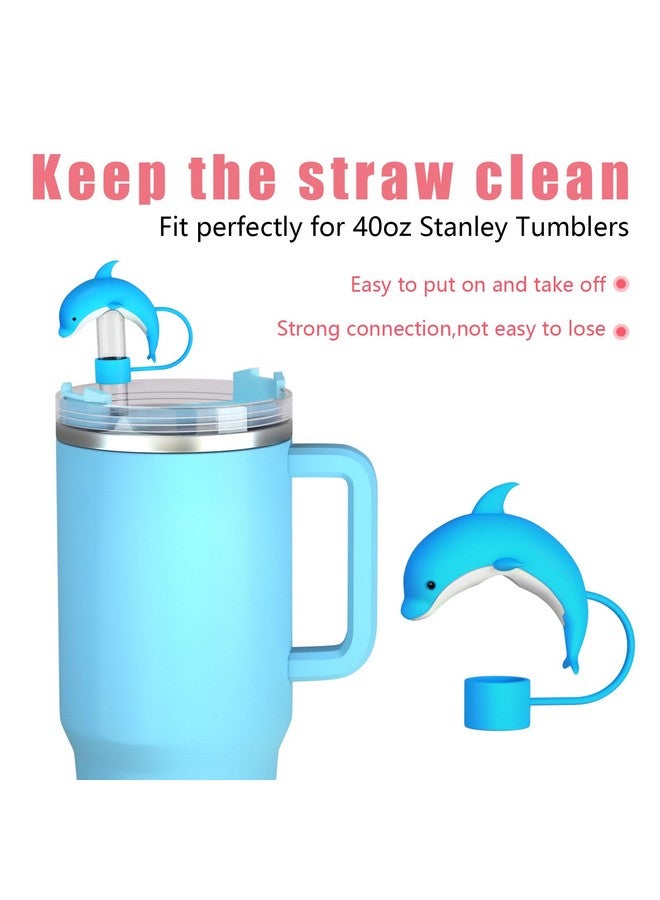 SPOVE 8pcs Sea Animal Cute Straw Cover Cap for Stanley Cup, Silicone Straw Topper for 30&40 Oz Stanley Tumbler with Handle,10mm 0.4in Reusable Straw Tips Lids Dust-Proof Topper for Water Bottle  - Image 5