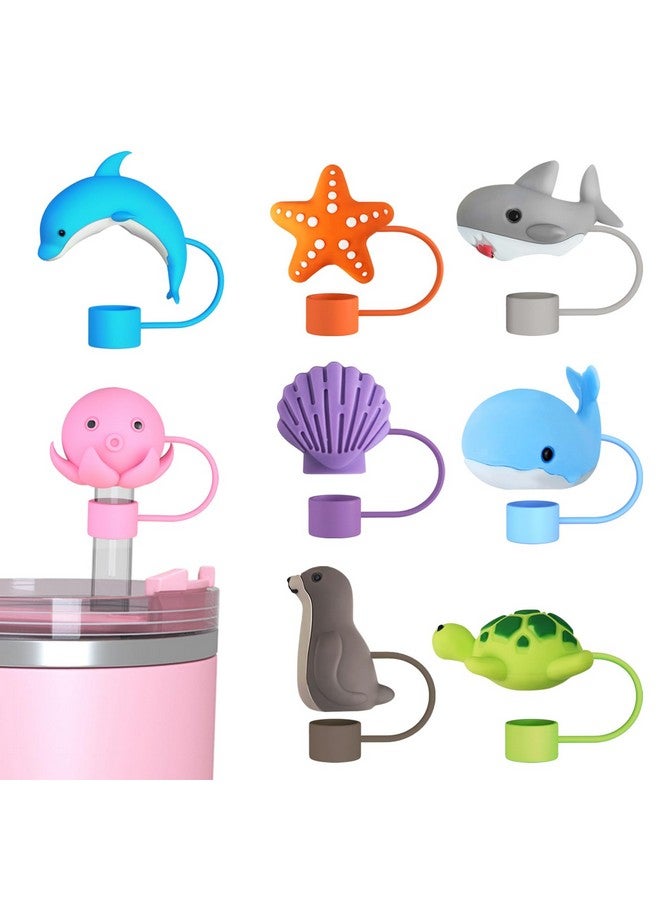 SPOVE 8pcs Sea Animal Cute Straw Cover Cap for Stanley Cup, Silicone Straw Topper for 30&40 Oz Stanley Tumbler with Handle,10mm 0.4in Reusable Straw Tips Lids Dust-Proof Topper for Water Bottle  - Image 1
