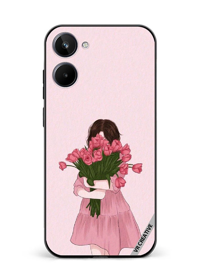 VR CREATIVE Protective Case Cover For Realme 10 Girl Hugging Bouquet Design Multicolour - Image 1