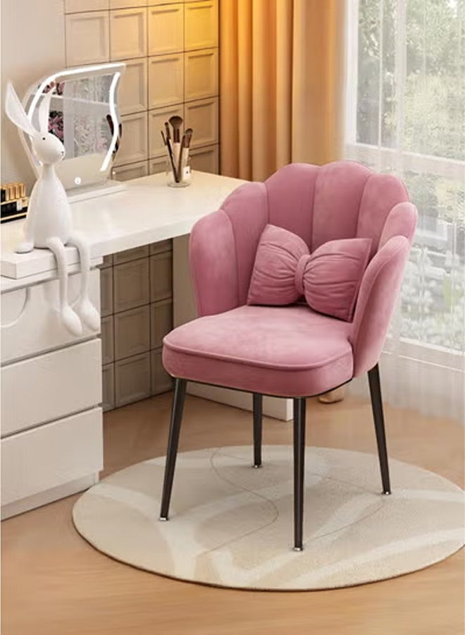 Petal Makeup Chair with Pillow & Black Metal Legs, Chair for Living Room, Dining Room, Dressing Room, Bedroom, Home Office - Pink - Image 1