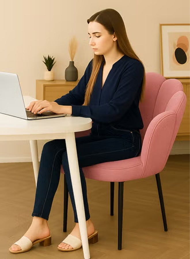 Petal Makeup Chair with Pillow & Black Metal Legs, Chair for Living Room, Dining Room, Dressing Room, Bedroom, Home Office - Pink - Image 2