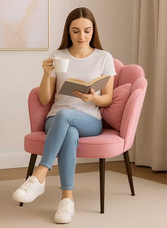 Petal Makeup Chair with Pillow & Black Metal Legs, Chair for Living Room, Dining Room, Dressing Room, Bedroom, Home Office - Pink - Image 4