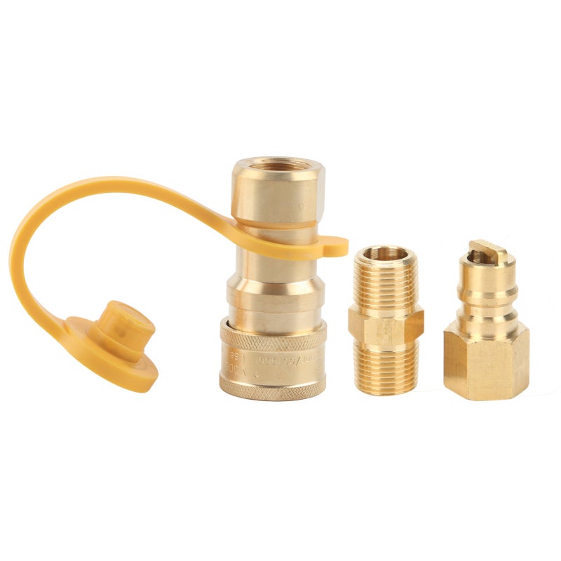Propane Gas Quick Connect Fittings Brass NPT Standard Thread Firm Connection - Corrosion-Resistant With Shutoff Valve Easy Operation Propane Adapter for RV Camping Travel Trailer Low Pressure System - Image 1
