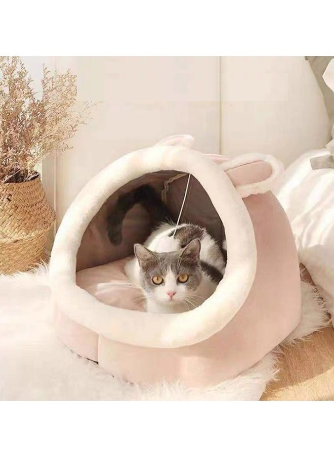 Vividorad - Cat Beds for Indoor Cats Semi-Enclosed Cat Cave Bed with a Plush Ball Large Space for Cats to Sleep Soft and Comfortable Covered Cat Bed with a Washable and Detachable Mat - Image 1