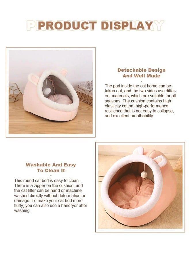 Vividorad Cat Beds for Indoor Cats Semi-Enclosed Cat Cave Bed with a Plush Ball Large Space for Cats to Sleep Soft and Comfortable Covered Cat Bed with a Washable and Detachable Mat  - Image 5