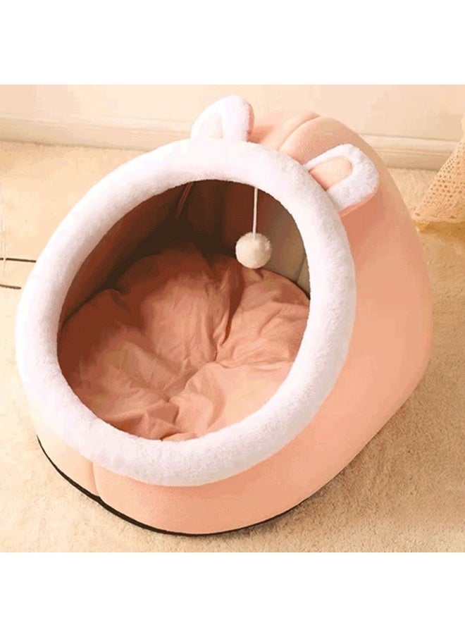Vividorad - Cat Beds for Indoor Cats Semi-Enclosed Cat Cave Bed with a Plush Ball Large Space for Cats to Sleep Soft and Comfortable Covered Cat Bed with a Washable and Detachable Mat - Image 1