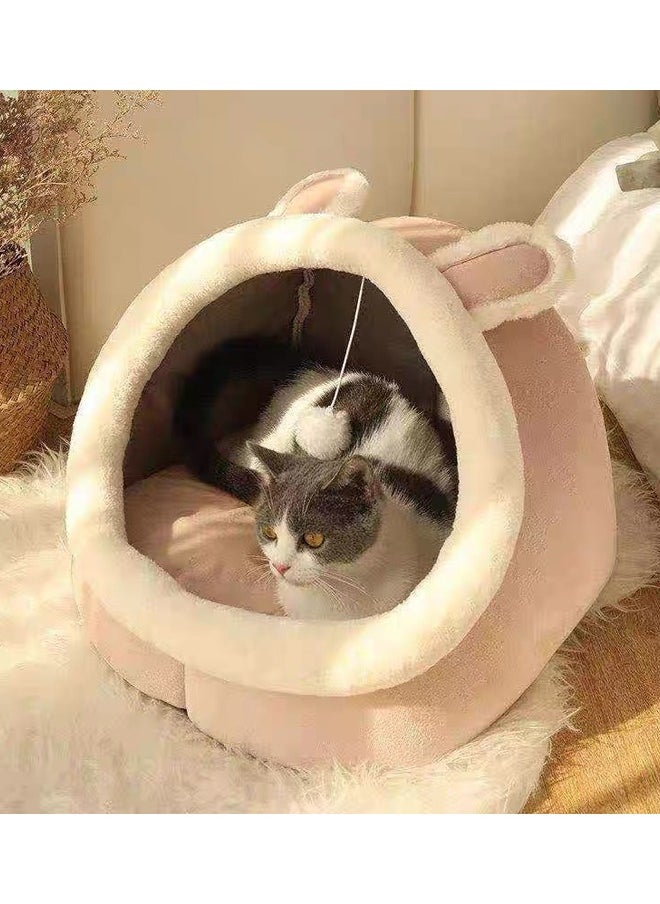 Vividorad - Cat Beds for Indoor Cats Semi-Enclosed Cat Cave Bed with a Plush Ball Large Space for Cats to Sleep Soft and Comfortable Covered Cat Bed with a Washable and Detachable Mat - Image 1