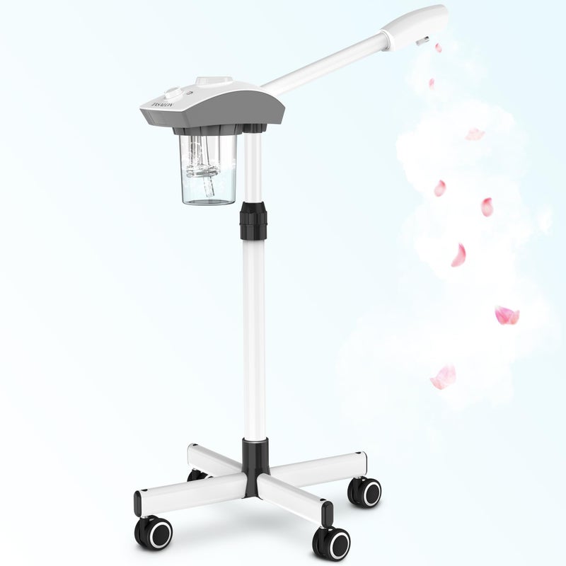 TASALON TASALON Professional Facial Steamer Machine on Wheels Standing Esthetician Steamer with Hot Ozone Mist Facial Be Used for Skin Rejuvenation Steamer for Facial Used for Spa or Personal Care White 