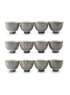 Alsaif Gallery 12 Pcs Ceramic Arabic Coffee Cup Set White Embossed  - Image 2