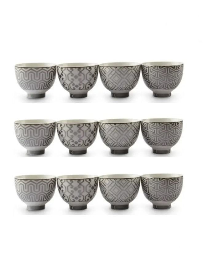 Alsaif Gallery 12 Pcs Ceramic Arabic Coffee Cup Set White Embossed  - Image 2