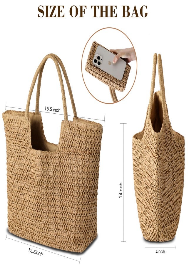 TOBEHIGHER Straw Beach Bags for Women - Summer Woven Tote Bag Shoulder Handbags, Beach Bag for Women for Holiday - Image 5