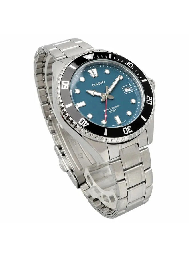 كاسيو ساعة كاسيو للرجال، كوارتز، ستانلس ستيل، مينا زرقاء، أنالوج، قياسية - MDV-10D-2A1VDF - Image 2