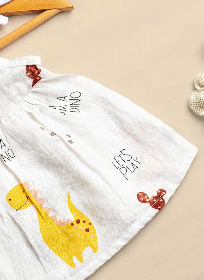 Kidbea فستان كيدبيا للبنات بدون أكمام بتصميم A-Line من القطن العضوي مع طباعة الديناصورات - Image 5