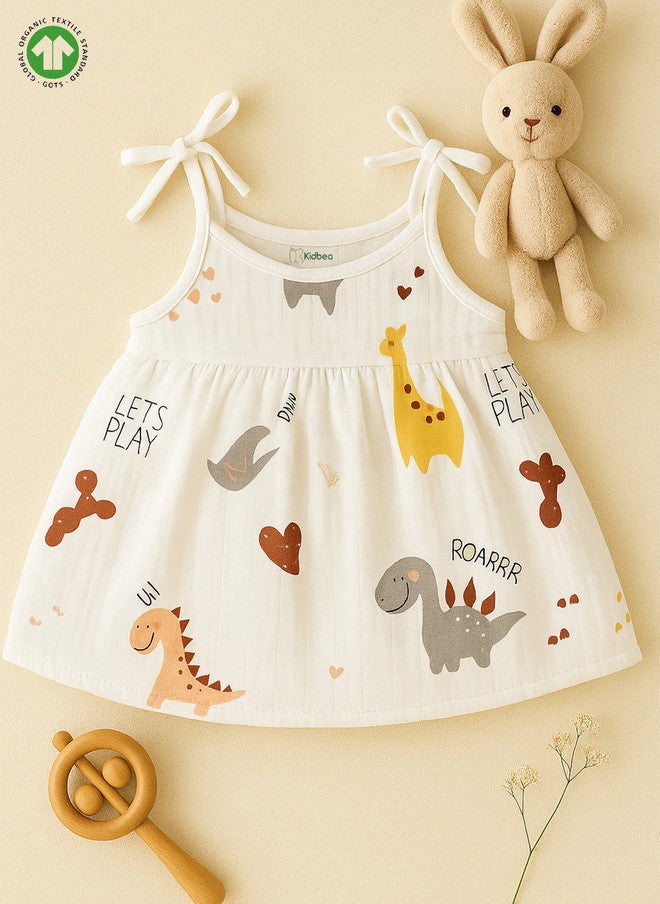 Kidbea فستان كيدبيا للبنات بدون أكمام بتصميم A-Line من القطن العضوي مع طباعة الديناصورات - Image 1