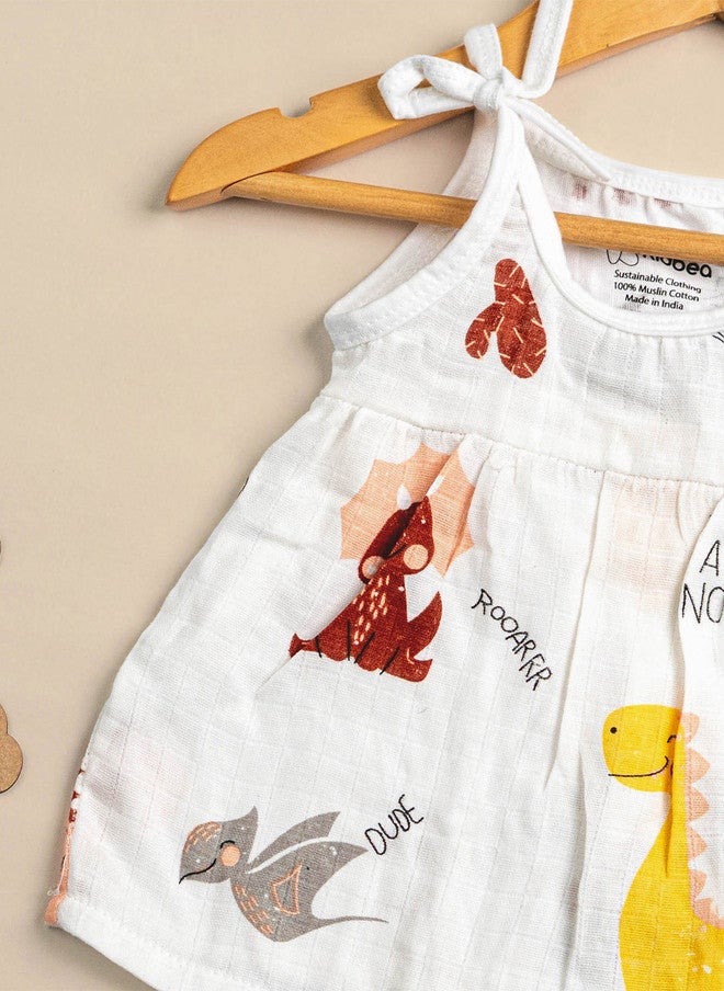 Kidbea فستان كيدبيا للبنات بدون أكمام بتصميم A-Line من القطن العضوي مع طباعة الديناصورات - Image 4