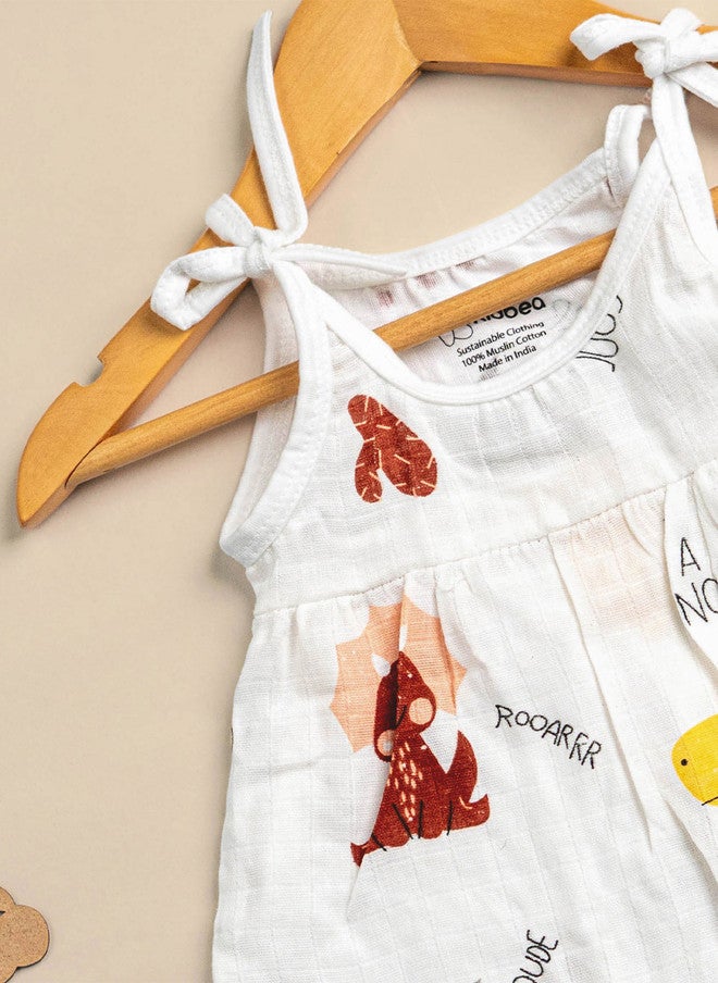 Kidbea فستان كيدبيا للبنات بدون أكمام بتصميم A-Line من القطن العضوي مع طباعة الديناصورات - Image 3