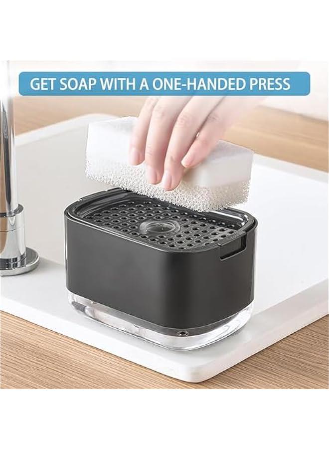 HOOKOR Dispenser and Sponge Holder with Sponge, Dish Soap Dispenser for Kitchen, Premium Sponge Soap Dispenser, Holder Sink Dishwashing Soap Pump Dispenser for Kitchen Countertop (Black) - Image 2