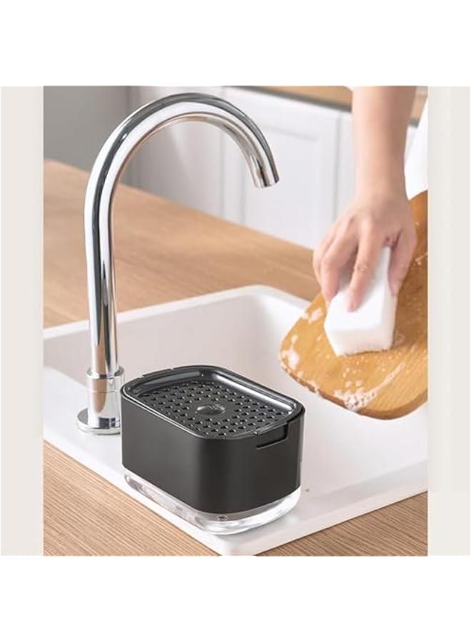 HOOKOR Dispenser and Sponge Holder with Sponge, Dish Soap Dispenser for Kitchen, Premium Sponge Soap Dispenser, Holder Sink Dishwashing Soap Pump Dispenser for Kitchen Countertop (Black) - Image 3