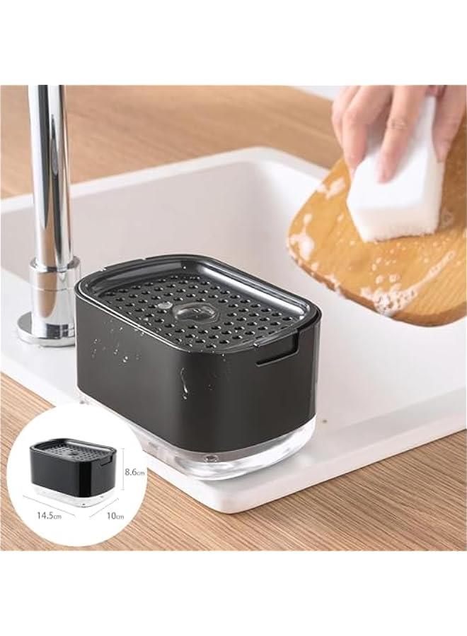 HOOKOR Dispenser and Sponge Holder with Sponge, Dish Soap Dispenser for Kitchen, Premium Sponge Soap Dispenser, Holder Sink Dishwashing Soap Pump Dispenser for Kitchen Countertop (Black) - Image 4