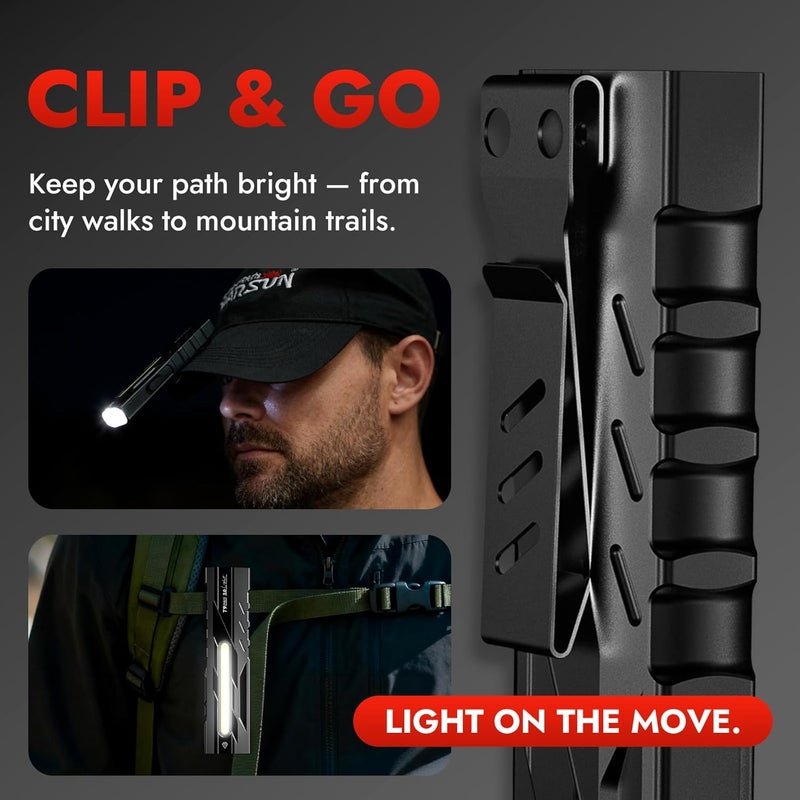WARSUN T9 PRO EDC Flashlight – 1300 Lumens Rechargeable LED with Magnetic Base and Pocket Clip - Image 4
