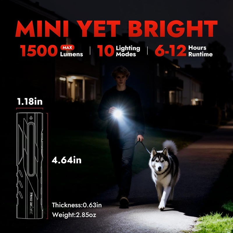 WARSUN T9 PRO EDC Flashlight – 1300 Lumens Rechargeable LED with Magnetic Base and Pocket Clip - Image 5