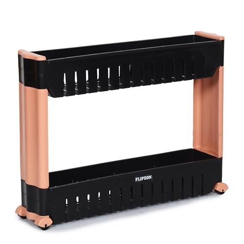 FLIPZON Slim Rolling Storage Rack – 2-Tiered Shelf Plastic Slide-Out Organizer | Space-Saving, Multipurpose | for Kitchen, Bathroom, Laundry, Pantry & Utility Storage | Floor Standing | Black & Brown - Image 5