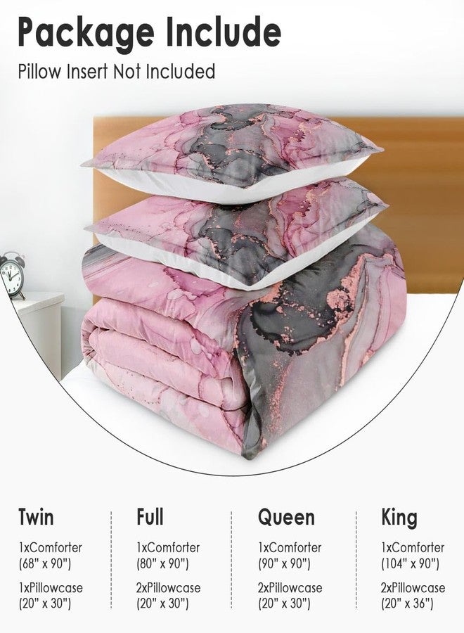 Nesphy Gray Pink Marble Comforter Set King Size, Natural Luxury Golden Abstract Soft Bedding Set with 2 Pillowcases for Adults Bedroom Bed Decor - Image 5